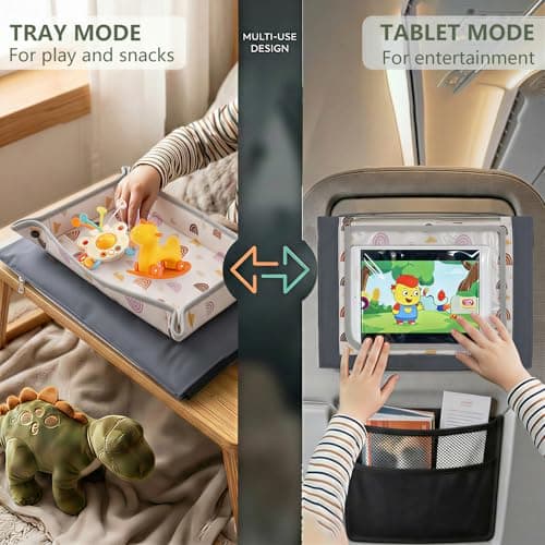 Airplane Tray Table Cover, Foldable Travel Tray Organizer with Clear Touchscreen Sleeve, 44x30cm Polyester Airplane Trays, Portable Plane Travel Essentials for Fits Train Bus High Chair — view 3
