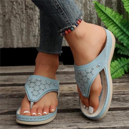 Ladies Sandals Womens Sandals Orthopedic for Womens Comfortable Flip Flops with Arch Support Summer Casual Wedge Sandal Slippers Dressy Comfy Platform Beach Travel Shoes Sky Blue — view 3