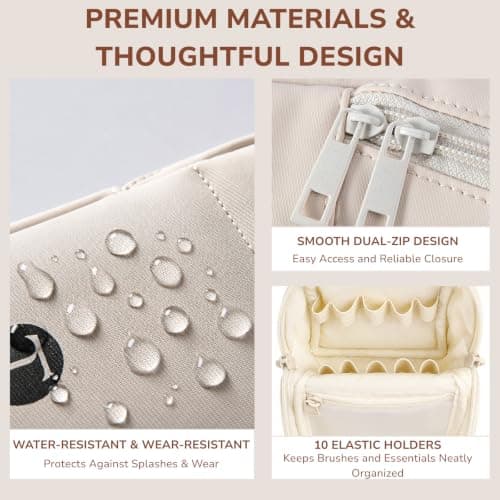 Standing Travel Makeup Bag, Waterproof PU Cosmetic Bag with Brush Holder — view 5