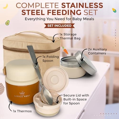 The Little Nest Baby Food Flask – Insulated Thermal Food Jar 300ml, Keeps Food Warm for Hours, Leakproof Stainless Steel, Includes Spoon & Containers – Ideal for Weaning & Travel — view 2