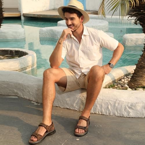 7STROBBS Wide Fit Mens Sandals, Real Leather Walking Sandals for Men, Open Toed Sports Outdoor Sandal with Adjustable Strap for Summer, Holidays, Beach, Hiking, Boating, Towns, Light Brown UK 9 — view 2