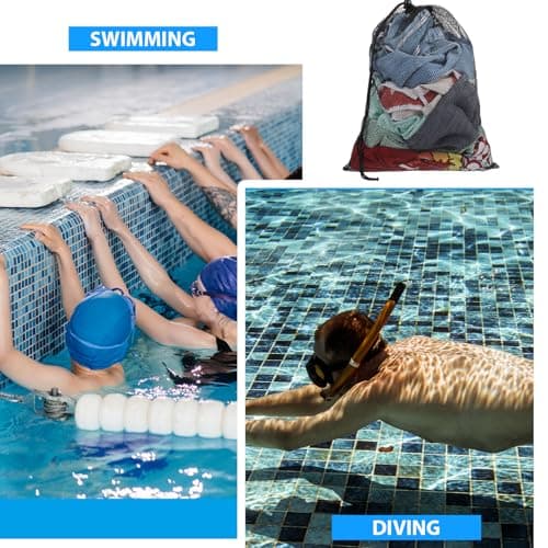 4 Pcs Mesh Backpack Drawstring Black, 11.8 x 15.75 Inch Portable Nylon Storage Bags, Strong, Lightweight, Breathable Mesh Bag for Swimming, Sports, Gym, Beach, Laundry, Outdoor activities (Black) — view 4