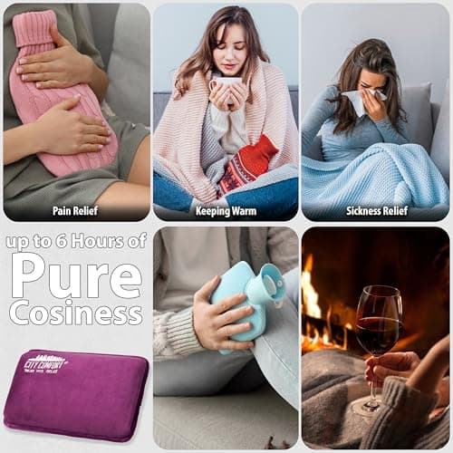 Rechargeable Electric Hot Water Bottle Heat Pad 6 Hour Warmth Temperature Control Detachable Lead Cosy Bed Warmer Hand Warmer Pouch Gifts (Purple) — view 4