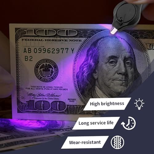 6 Pcs Keychain UV Light, Blacklight Mini LED Keychain Torches, Watermark Money Checker, Portable Flashlight Note Checker, Money Detector for Paper Notes, Small Pocket Torch for Retail Travel (Black) — view 4