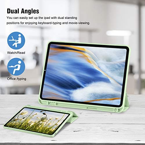 iPad (A16) 11th Generation Case 11 Inch 2025, iPad 10th Generation Case 2022 10.9 Inch with Pencil Holder, Soft TPU Back Slim Smart Protective Trifold Stand Cover, Auto Wake/Sleep, Matcha Green — view 5