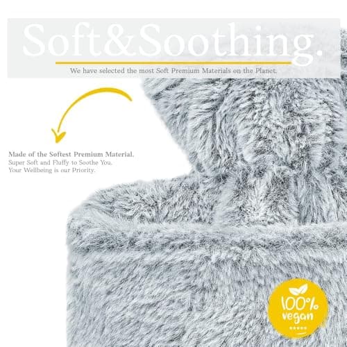 Hot Water Bottle - with Soft Premium Fleece Cover + Kangaroo Pocket - Light Grey, 2L - Heating Pad for Menstrual Cramps and Period Comfort - Bed Foot Warmer - Hot & Cold Compress for Pain Relief — view 2