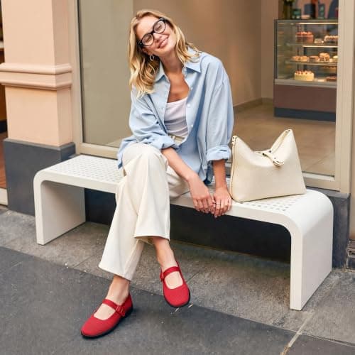 DREAM PAIRS Womens Ballet Mary Jane Flats Sneaker Shoes,Size 5.5,Red — view 2