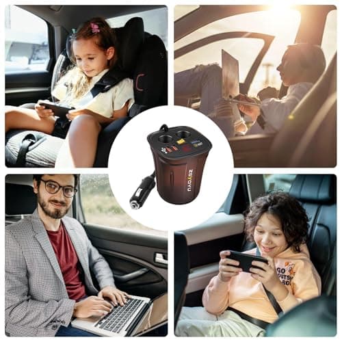 Multi-Port Car Charger - Fast Charging Adapter, Multi-port USB, Digital Display Screen | Car Inverter Charger, Convenient Cup Holder Accessory, For Phones Tablets Electronics Vehicle Travel Device — view 5