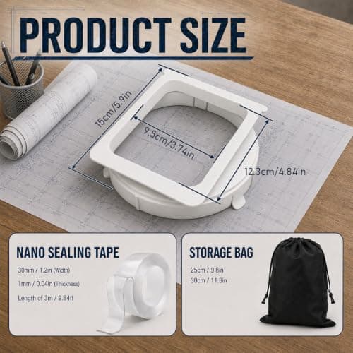 Portable Air Conditioner Exhaust Hose Adapter, 15cm/5.9in Square to Round Window Coupler Connector for Air Conditioner, with Strong Nano Tape & Travel Storage Pouch for Accessories (White#02) — view 2