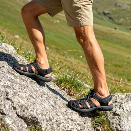 DREAM PAIRS Men Durable Sport Sandals,Black/Dark/Grey,7 — view 3