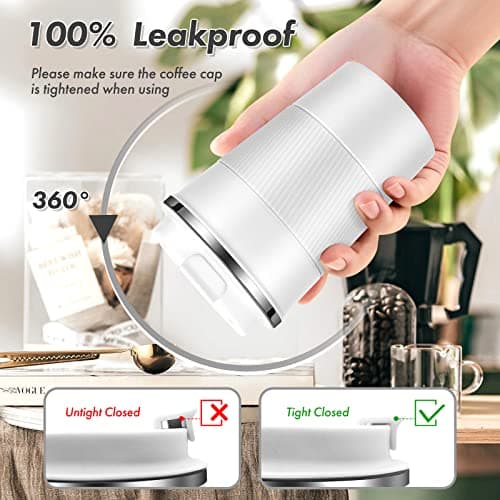 Dycietx Travel Mug with Leakproof Lid,Insulated Reusable Coffee Mug Hot&Cold Drinks/Tea,Portable Stainless Steel Thermal Takeaway Travel Coffee Cup Car/Outdoor/Picnic/Office/School (White) (CM03RD) — view 5