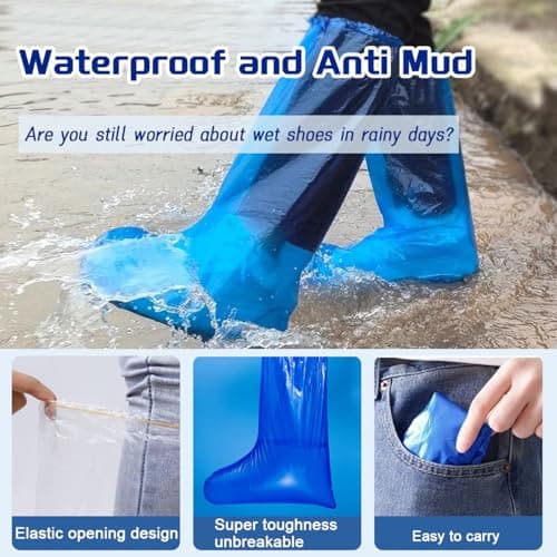 Disposable Shoe Covers 20 PCS,Thickened Waterproof Shoes and Boots Cover Plastic Long Rain Shoe Cover Clear Anti-Slip Overshoe for Women Men Water Boots Cover Rainy Day Use Cover (10 Pairs) — view 5