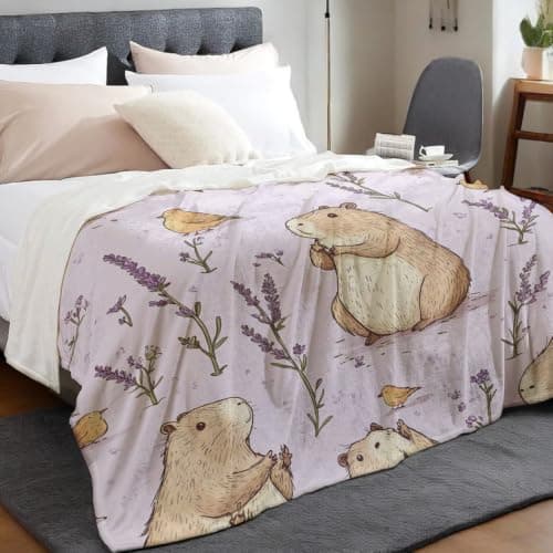 Fleece Flannel Throw Blanket for Bed Sofa Travel Soft Microfiber Blanket for Adults Kids Lightweight Capybara and lavender flowers 70 x 100 cm — view 3