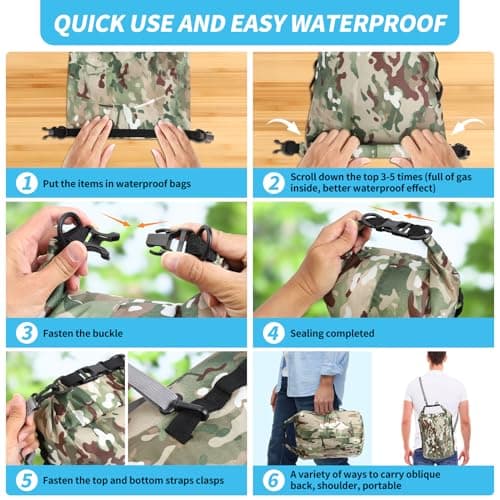 Amengsen Dry Bags Waterproof Dry Sacks Camouflage Small Lightweight Dry Bag with Strap for Paddle Board Kayaking Fishing Camping Hiking (10L) — view 3