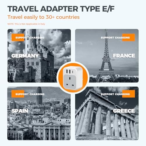 TESSAN UK to European Plug Adapter 2 Pack, Type E F EU Plug with USB C — view 5