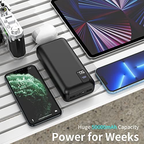 PowerBank 50000mAh large capacity, 22.5W power bank PD20W Fast Charging External Handyakku USB C with LED Display 3 Outputs & 2 Inputs Portable Charger for iPhone16 15 14 13 12 Pro Max — view 2