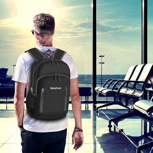 Bekahizar 20L Ultra Lightweight Backpack Foldable Hiking Daypack Rucksack Water Resistant Travel Day Bag for Men Women Kids Outdoor Camping Mountaineering Walking Cycling Climbing (Black) — view 6
