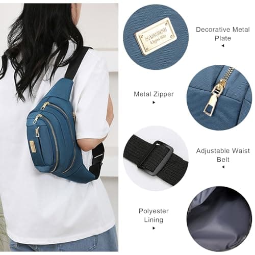ADUDVLO Bumbags for Ladies Women Men Lightweight Adjustable Bum Bag Fanny Pack with 4 Zipper Pockets,Fashionable Waist Pack for Travel, Running, Hiking, Cycling (Blue) — view 2