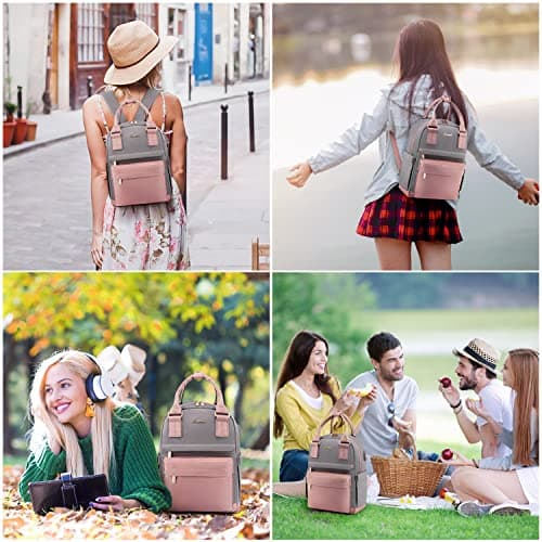 LOVEVOOK Backpack Womens Small Fashion Rucksack Bag for Ladies with USB Port Waterproof Handbag for Girls Anti-theft Mini Casual Daypack City Pack for School Uni Travel, Pink Grey — view 6