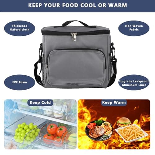 10L Insulated Lunch Bag, Collapsible Portable Cooler Tote with Front Pocket — view 5