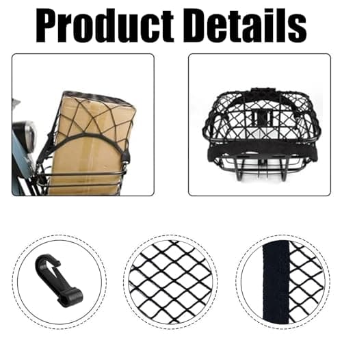 Motorcycle Cargo Net,Cargo Net with 4 Hooks Elastic Bungee Mesh Netting for Motorcycle Helmet Luggage Storage Motorbike Bike Roof Rack Car Van Campervan Cargos Safety Nets Organiser — view 3