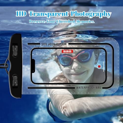 2 Pack Waterproof Phone Pouch, Black Waist Dry Bag with Belt for Swimming — view 3
