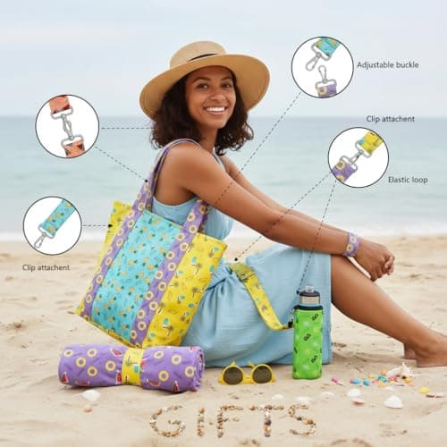 Beach Storage Straps 5-Pack - Elastic Bands for Quilt, Bed Sheet, Towel Binding, Tropical Print Design, 30x5 cm — view 3