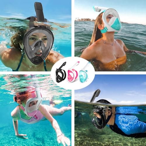 Snorkel Mask Full Face,180°view Snorkeling Gear with Panoramic Design-Compatible Sports Camera, Anti-fog, Anti-leak Technology for a Safe Adults and Kids Snorkeling Experience (Black, L-XL) — view 6