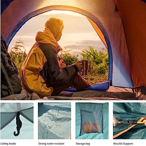 Gr8 Garden Outdoor 3-4 People Automatic Double Layer Pop Up Camping Tent Water Resistant Sun Shade Family Festival Beach Hiking Shelter — view 2