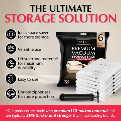 GENIE SPACE Premium Vacuum Storage Bags with Pump, Size M 6 Pack, 70x50 cm — view 2