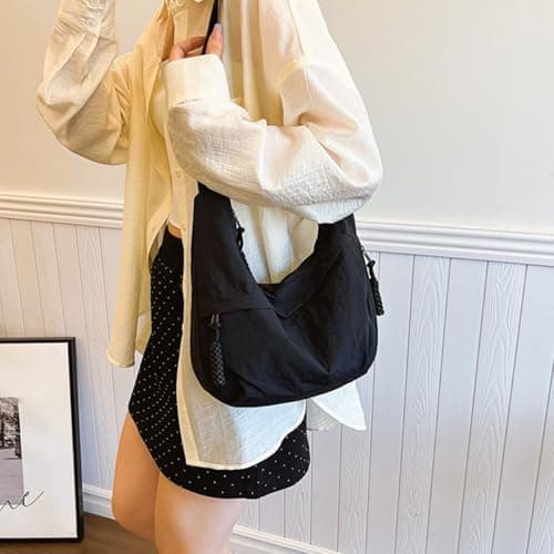 EHOTER Crescent Bag for Women Half Moon Bags Nylon Dumpling Sling Crossbody Bags for Travel Multi Pockets Crescent Cross Body Bag for School Travel Shopping Work (Beige) — view 6