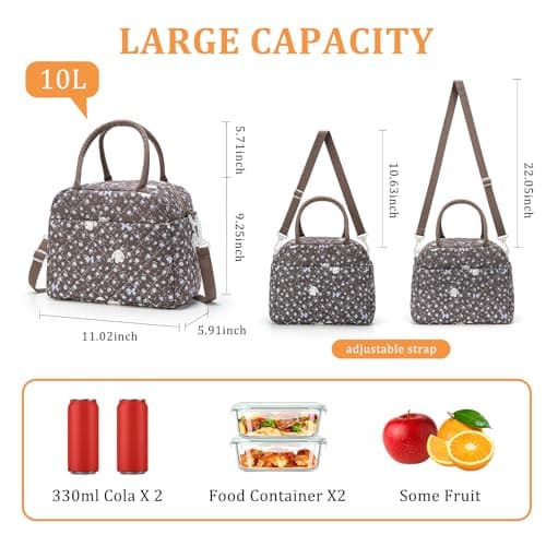 AOTM Insulated Lunch Bag for Women 10L, Cotton Cooler Tote for Daily Use — view 2