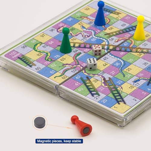 KOKOSUN Snakes and Ladders Travel Board Game Set -15 Centimeters, Mini Magnetic Folding Portable Traditional Game for Kids - Pocket Crystal Style — view 2