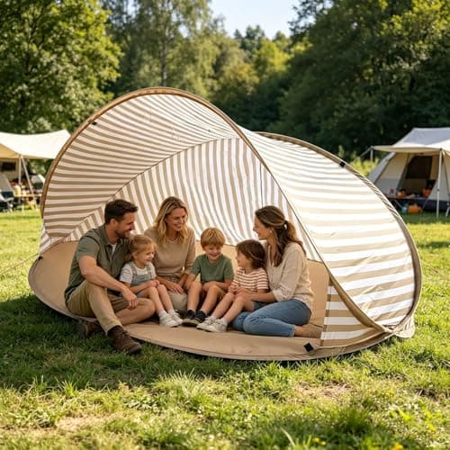 Pop-up Beach Tent for 3-4 People, 120x100cm Beach Shelter with 50+ UV Protection, Portable Automatic Wind Protection, Throw Tent for Family, Camping, Garden, Beaches (Brown_185X85cm) — view 2