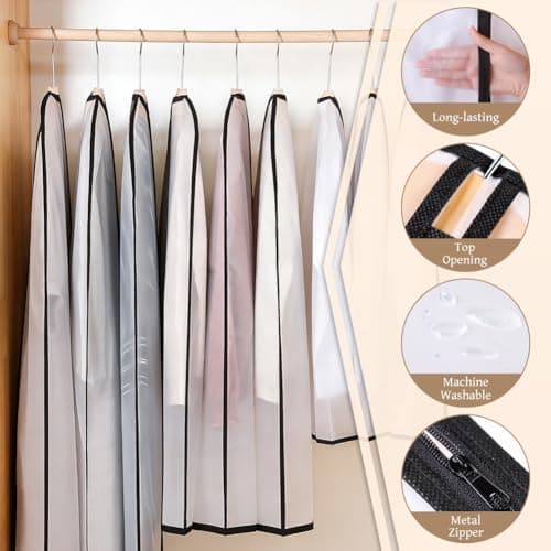 Flintronic 6 Pack Garment Bags, 60 * 140cm(24'' x 55'') Suit Bag, Dress Bags Covers Long, Dustproof Clothes Covers with Zip, Waterproof Garment Bags for Shirts, Coats, Evening Dress — view 3