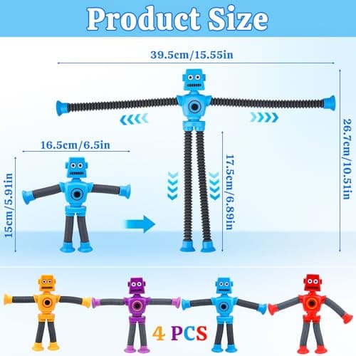 Telescopic Suction Cup Robot Fidget Toys, 4PCS Tubes Robot Stress Relief Toy Christmas Stocking Fillers, Sensory Squeeze Toy Stocking Fillers for Boys Girls & Adult — view 6