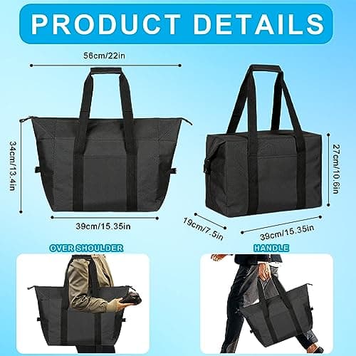 Fhioevt Foldable Cool Bag, 20-Litre Large Picnic Bag, Cooler Bags, Thermal Bag with Insulation Foldable, Insulated Cooler Bag for Camping, Picnic, Food Transport, Shopping (Black) — view 3