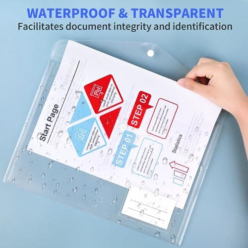 Smarpau A4 Plastic Wallets 10 Pack, Clear File Folders with Button Closure — view 3