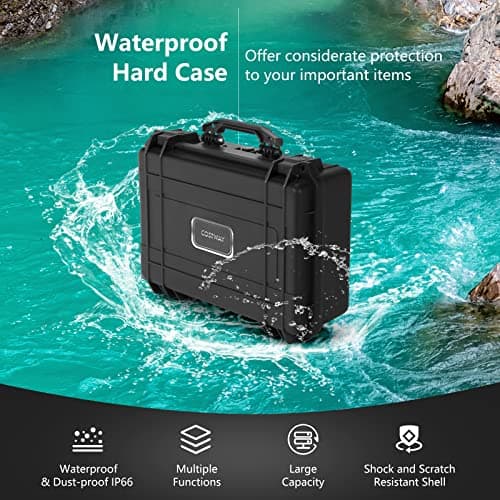 COSTWAY Portable Waterproof Hard Case, Compact Camera Case with Customizable Fit Foam, Dustproof Protective Tool Box for Electronics, Drones, Camera and Lens (Black, 18 Inch, 45x34x18cm) — view 2