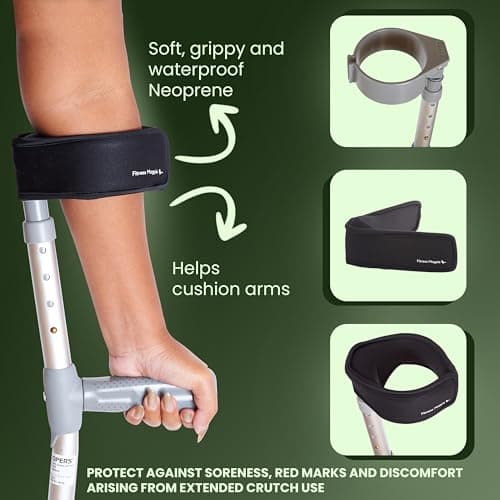 Fitness Magpie Neoprene Crutch Arm Cuff Covers – Comfortable Anti Slip Crutches Handle Pads – Pair of Black Cushion Crutches Arm Cuff Covers for Walking Sticks UK — view 2