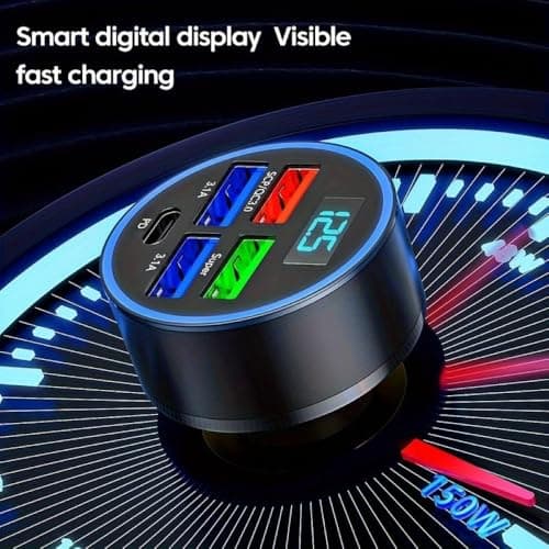 USB CAR CHARGER 5 Multi Port Car Charger 66W Super Fast Charger (4 type A Inputs/ 1 PD Input) For iphone 11/12/13/14/15 Samsung S21, S22, S23 & Google Pixel — view 2