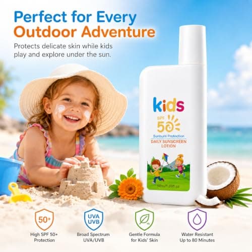 Kids Sunscreen Lotion SPF 50 - Travel Sun Cream for Outdoor Play, Lightweight Sun Protection Factor 50 with Calendula & Coconut Oil, UVA/UVB Protection,No White Cast Formula 50 ml — view 6