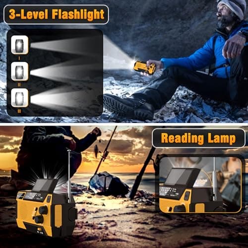 Wind Up Solar Radio, 7400mWh (2000mAh) Solar Powered Radio Emergency Hand Crank Radio with 3 Built-in Cables, Battery Operated, SOS Alarm & Flashlight, Emergency wind up torch for Hurricane, Emergency — view 5