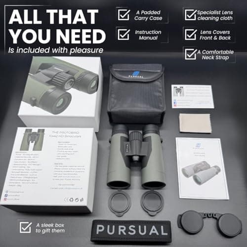 PURSUAL 10x42 Compact Binoculars for Adults High Power With Binocular Adapter Bundle — view 4
