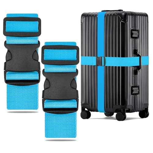 WISYOK Luggage Straps Extended, 2 Pack, 130-250cm Adjustable, SkyBlue
