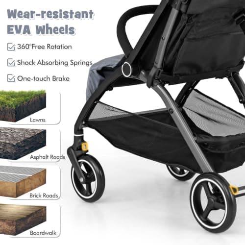 Maxmass Baby Stroller, Foldable Infant Pushchair with Adjustable Backrest & Canopy, 5-Point Harness, Storage Basket and Calf Support, Toddler Travel Buggy for 0-3 Years Old (Light Grey) — view 5