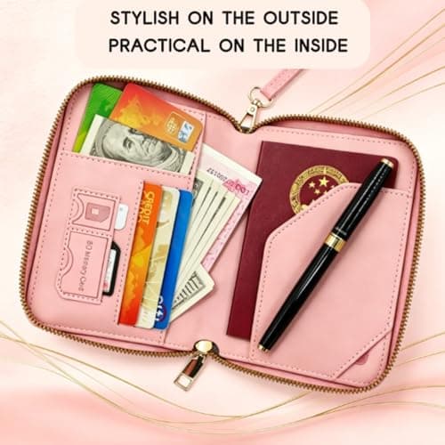 Yuiturt Family Passport Holder, RFID Travel Wallet - Pink — view 5