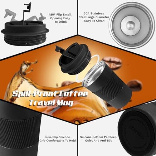 Harindiver Insulated Coffee Cup with Lid, Leak Proof Travel Coffee Mug, Reusable Stainless Steel Vacuum Tumbler, Double Wall Thermal Cup for Hot and Cold Drinks, for Men and Women(3rd-Black, 380ml) — view 2