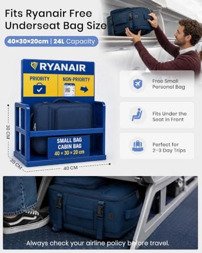 Kono Ryanair Cabin Bag 40x30x20, Underseat Travel Backpack Navy Classic — view 2