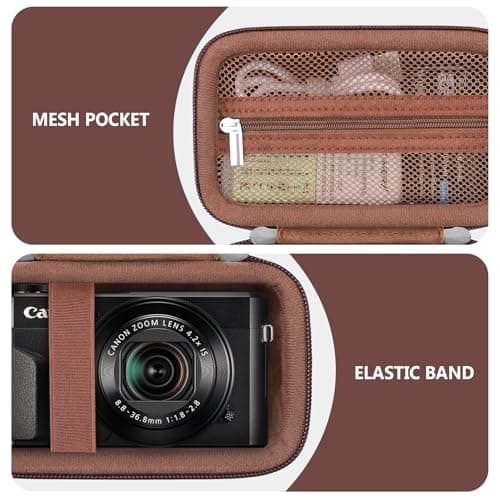 Supmay Camera Case for Canon Powershot G7 X Mark III / G7 X Mark II / SX740 HS Digital Camera, Storage Holder Travel Bag with Zipper Mesh Pocket for Battery Pack, Charging Cable, USB Card, Brown — view 5